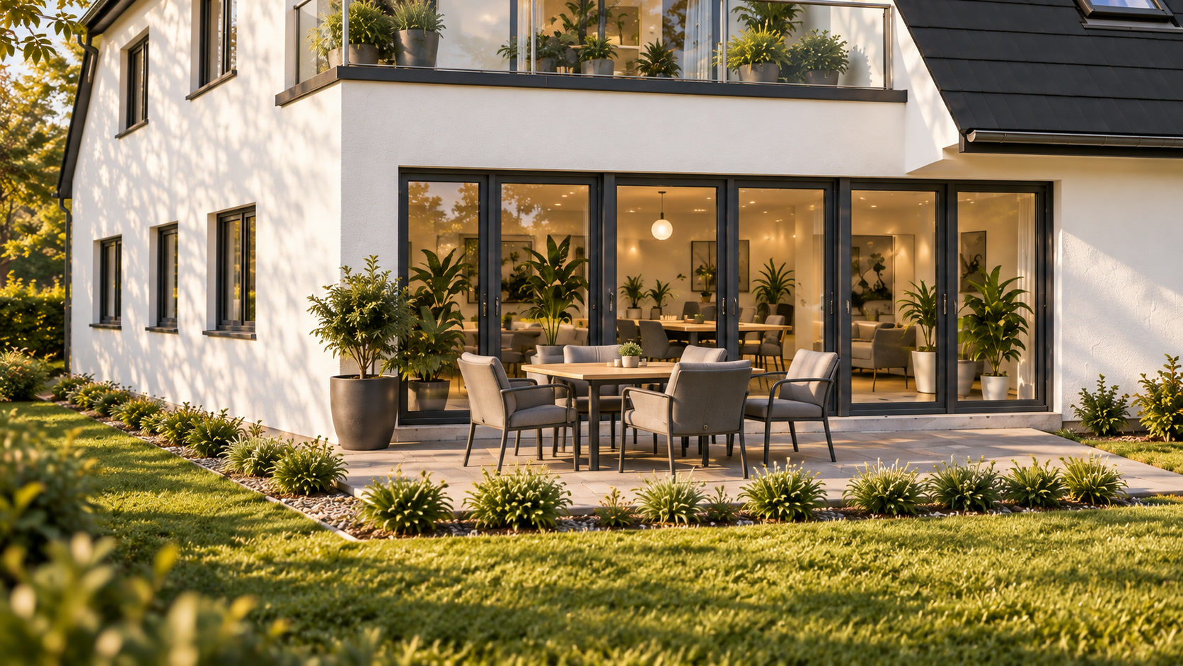 Visualisierung der Erdgeschosswohnung mit Terrasse und Garten in Schwaig